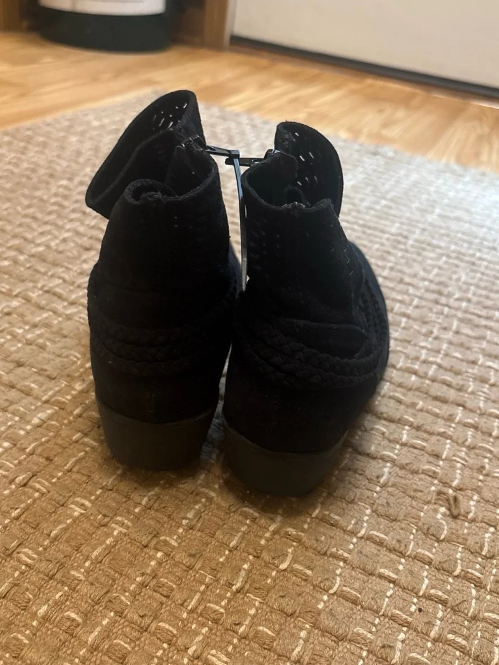 Qupid Black Suede Braided Ankle Booties